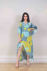 Designer Blue and yellow colour Dress sasyafashion