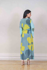 Designer Blue and yellow colour Dress sasyafashion