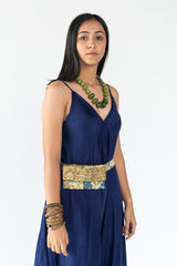 Raw silk, Printed Sequence Blue Jumpsuit sasyafashion