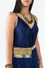 Raw silk, Printed Sequence Blue Jumpsuit sasyafashion