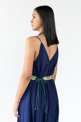 Raw silk, Printed Sequence Blue Jumpsuit sasyafashion