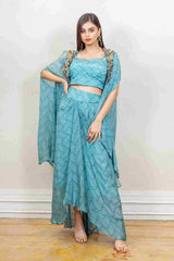 Designer Blue colour Co-ord with Jacket sasyafashion