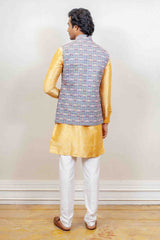 Kurta Jacket For Men In Blue and Yellow Colour sasyafashion