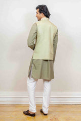 Kurta Jacket For Men In Off White and Green Colour sasyafashion