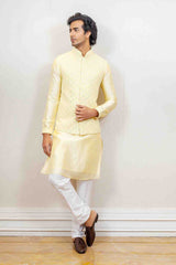 Kurta Jacket For Men In Yellow Colour sasyafashion