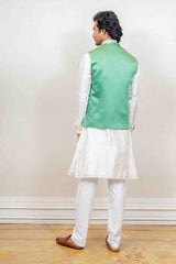 Kurta Jacket For Men In Green and White Colour sasyafashion