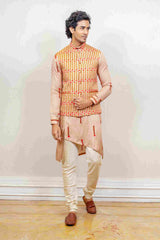 Kurta Jacket For Men In Salmon and red sasyafashion