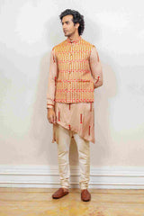 Kurta Jacket For Men In Salmon and red sasyafashion