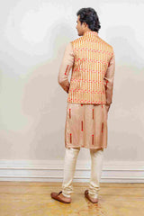 Kurta Jacket For Men In Salmon and red sasyafashion