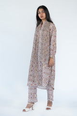 Silk Kurta Pant in printed white Colour sasyafashion