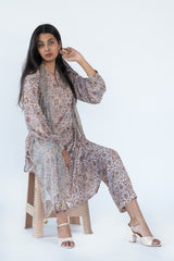 Silk Kurta Pant in printed white Colour sasyafashion