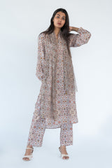 Silk Kurta Pant in printed white Colour sasyafashion