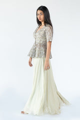 Peplum Garara Set- Organza in Olive colour sasyafashion