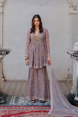 Peplum Sharara in Grey, Stripe printed sasyafashion