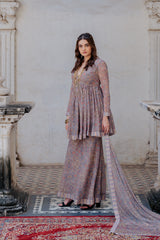 Peplum Sharara in Grey, Stripe printed sasyafashion
