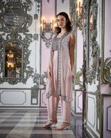 Designer Light Peach Hand Embroidered pant Jacket set
