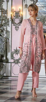 Designer pink color Hand Embroidered pant Jacket set