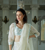 Designer white color Hand Embroidered saree blouse set