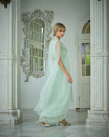 Designer baby blue colour Hand Embroidered drape skirt Jacket set sasyafashion