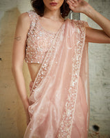 Designer Light pink color Hand Embroidered saree blouse set