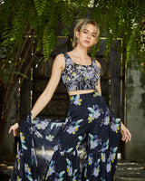 Designer black colour floral printed Hand Embroidered PLAZZO JACKET SET sasyafashion