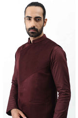 Wine Pintuck kurta with Bundi set sasyafashion