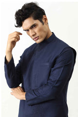 Midnight Blue Kurta with Bundi Set sasyafashion
