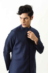 Midnight Blue Kurta with Bundi Set sasyafashion