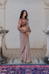 Stripe Sari in Rust, Stripe printed sasyafashion