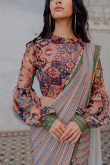 Stripe Sari in Rust, Stripe printed sasyafashion