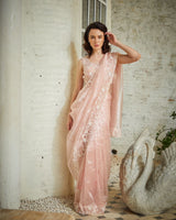 Designer Light pink color Hand Embroidered saree blouse set