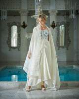 Designer white color Hand Embroidered drape skirt Jacket set